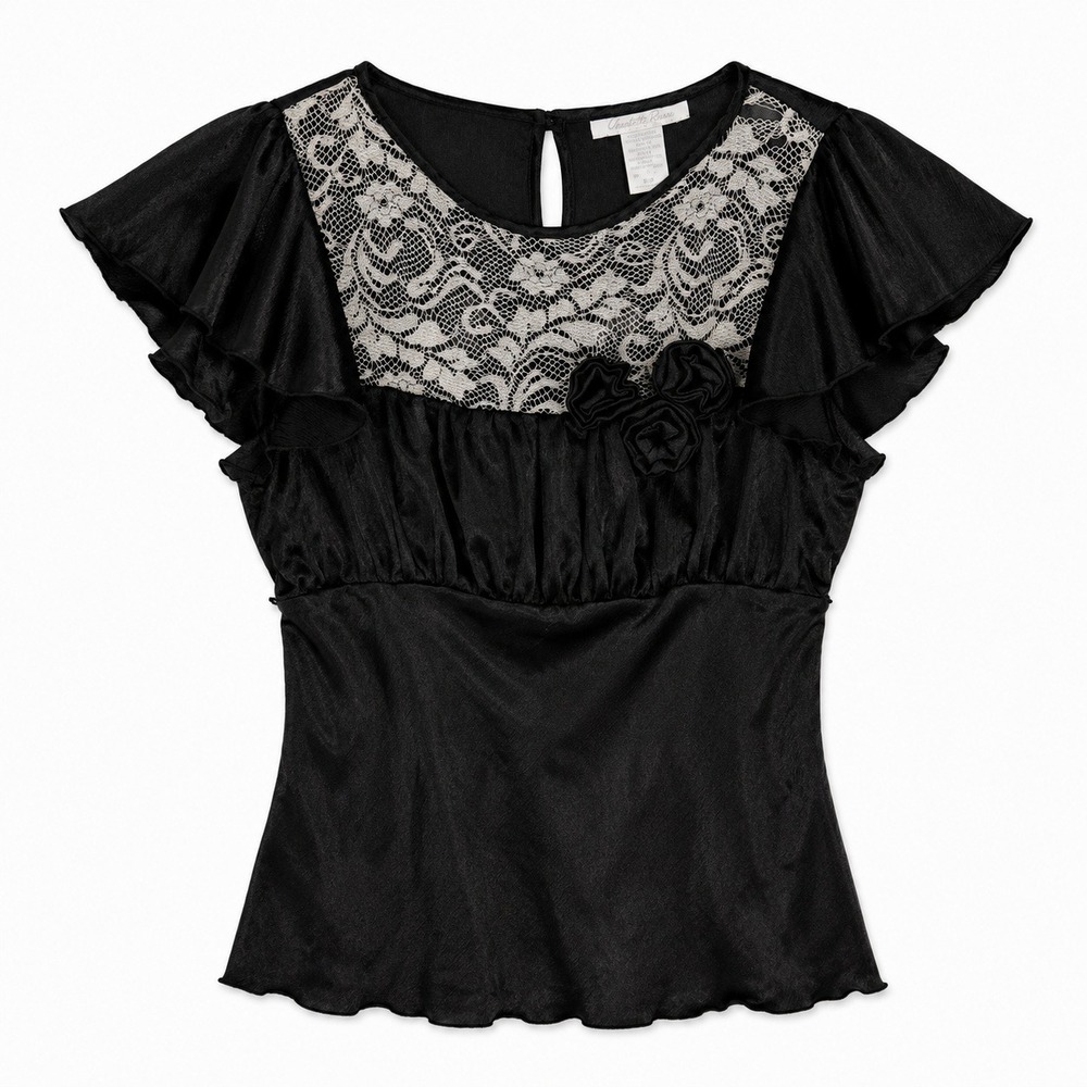 Charlotte Russe Black Lace Milkmaid Top Dark Fairy Witch M Whimsigoth Gothic